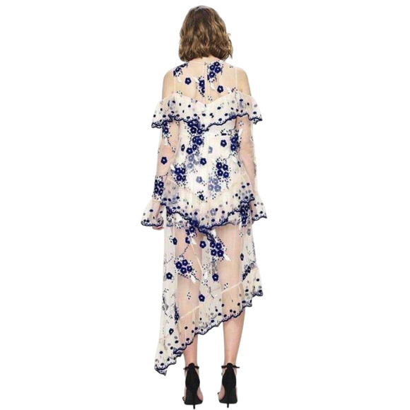 Alice McCall Dress Mirage Gown Nude Blue Low High US 4 Asymmetric Ruffle White - Picture 2 of 12